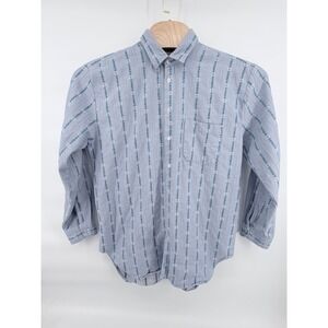 Rugged Point Authentic Shirt Mens Large Blue Floral Stripe Long Sleeve Button Up